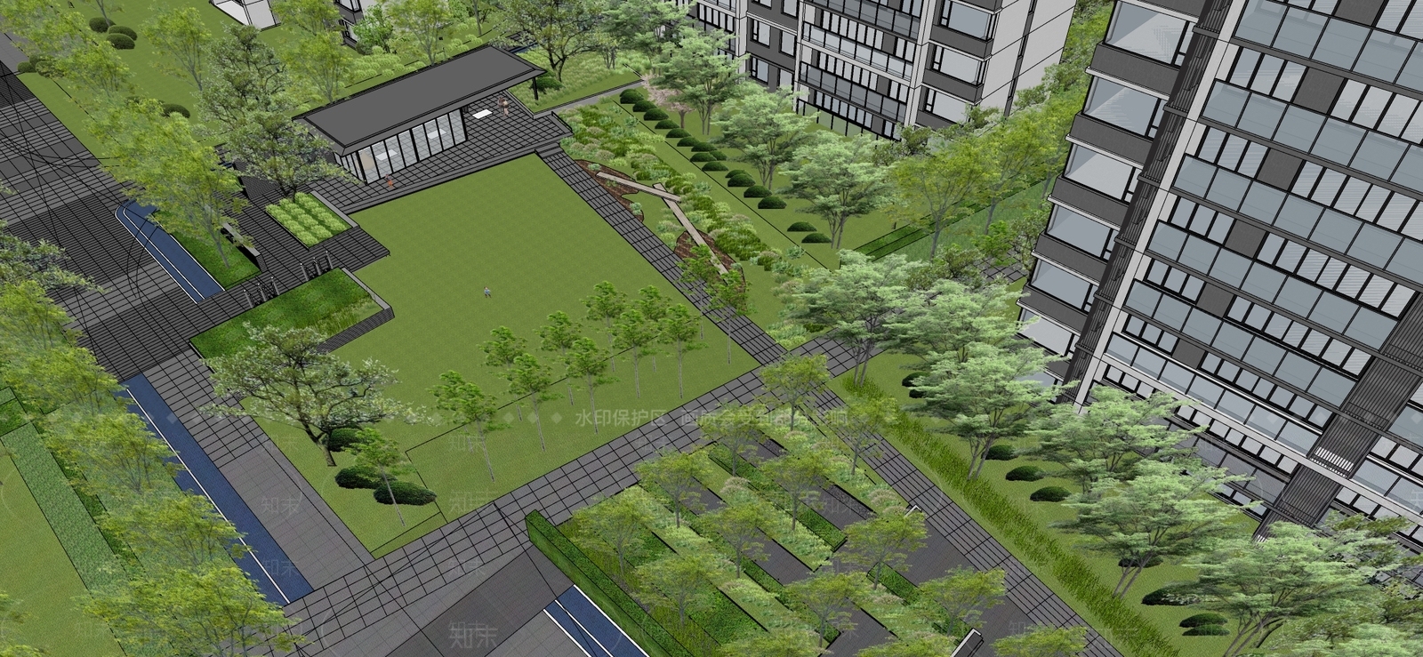 现代小区景观SU模型下载【ID:1186646191】