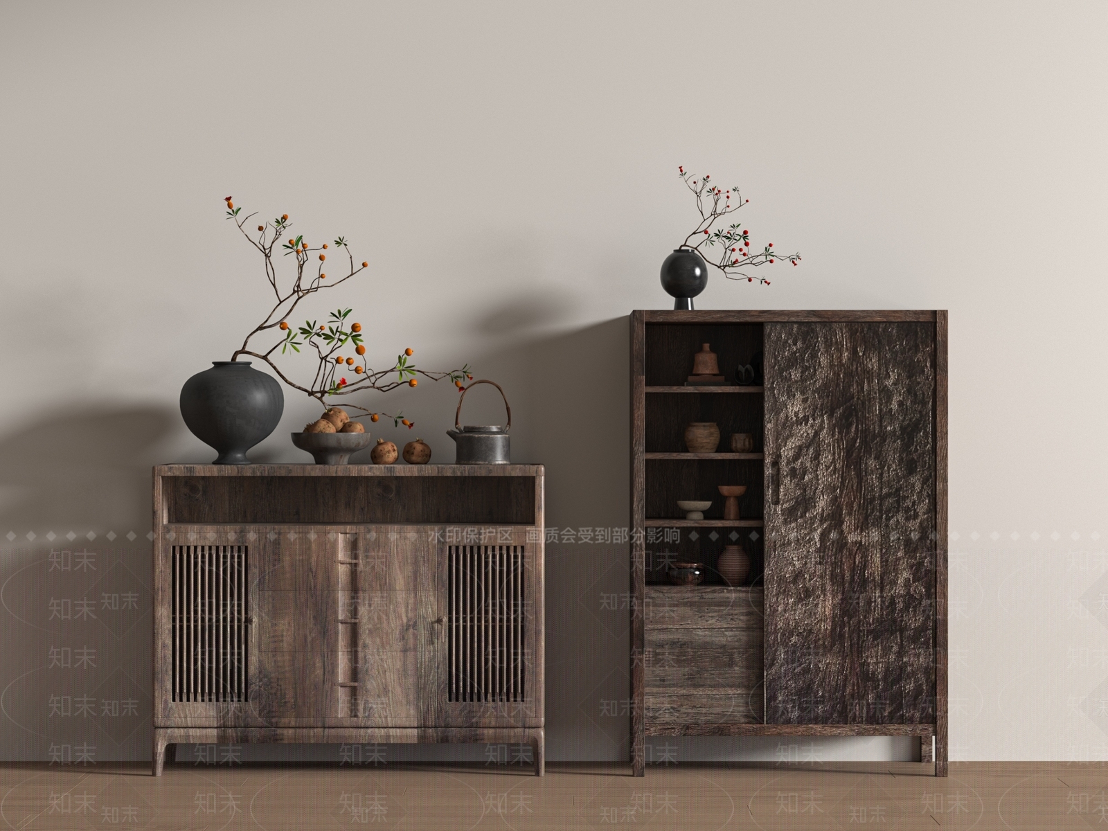 侘寂玄关柜3D模型下载【ID:1186649116】