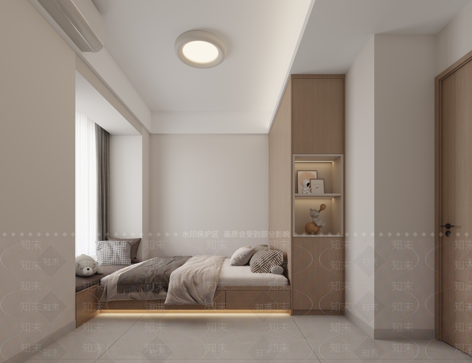 现代奶油榻榻米卧室3D模型下载【ID:1186675931】