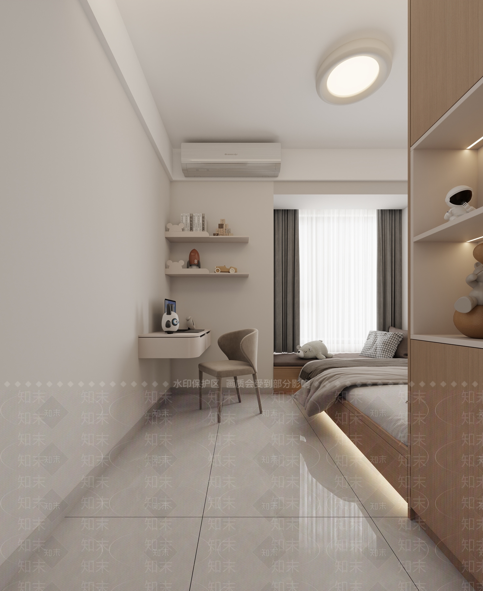 现代奶油榻榻米卧室3D模型下载【ID:1186675931】