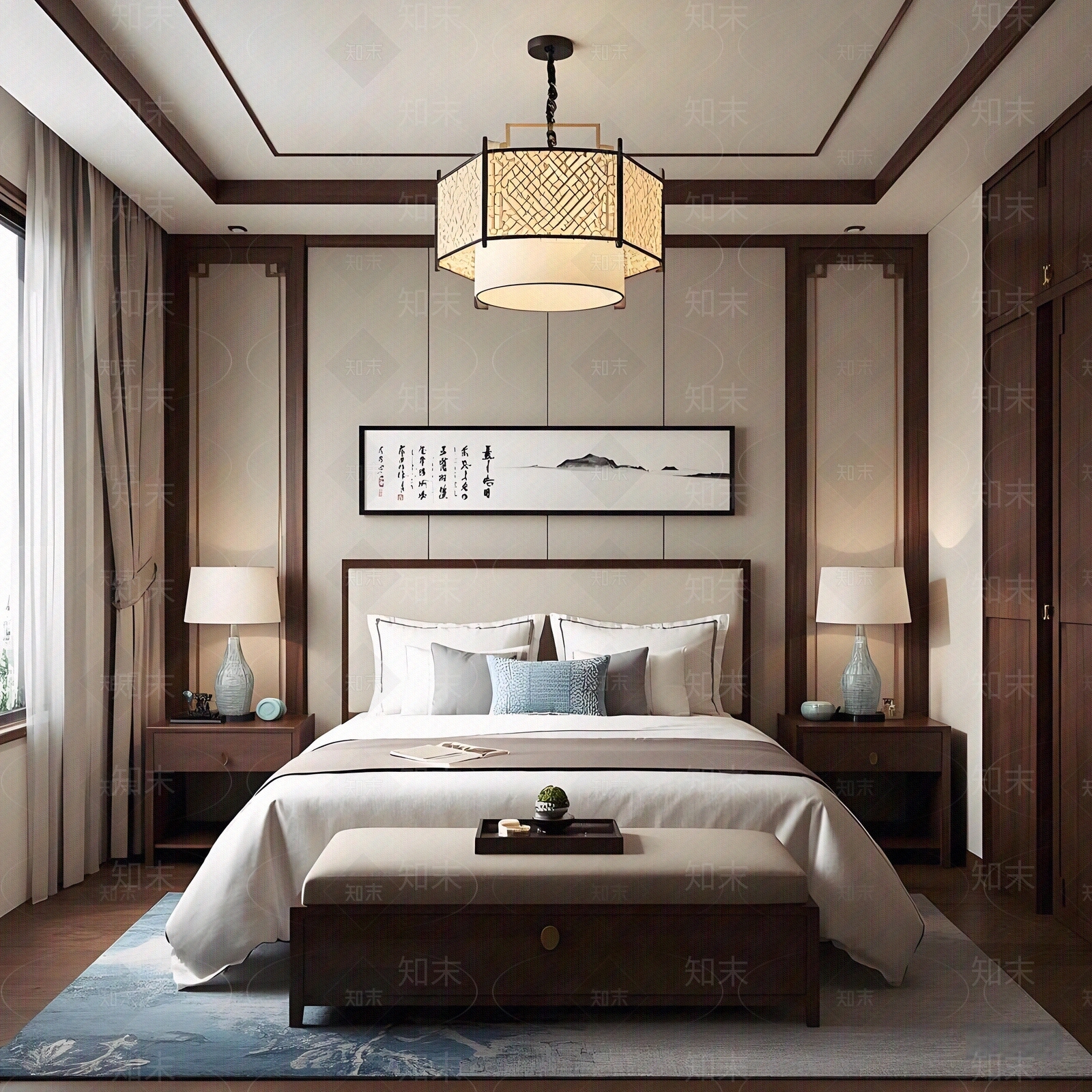 新中式中式卧室贴图下载【ID:1186679144】