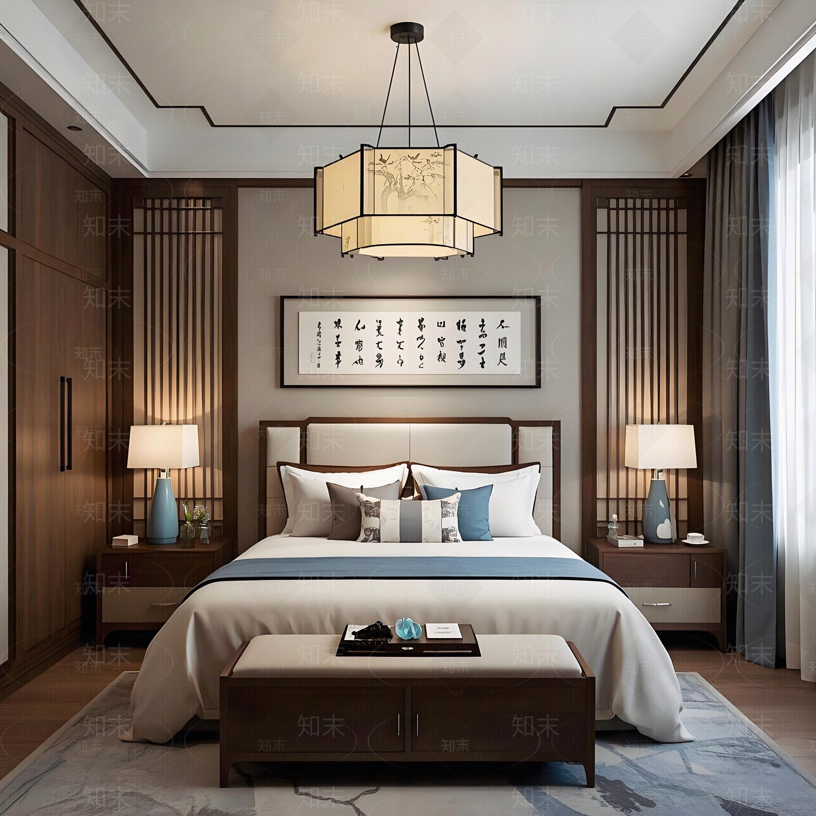 新中式中式卧室贴图下载【ID:1186679394】