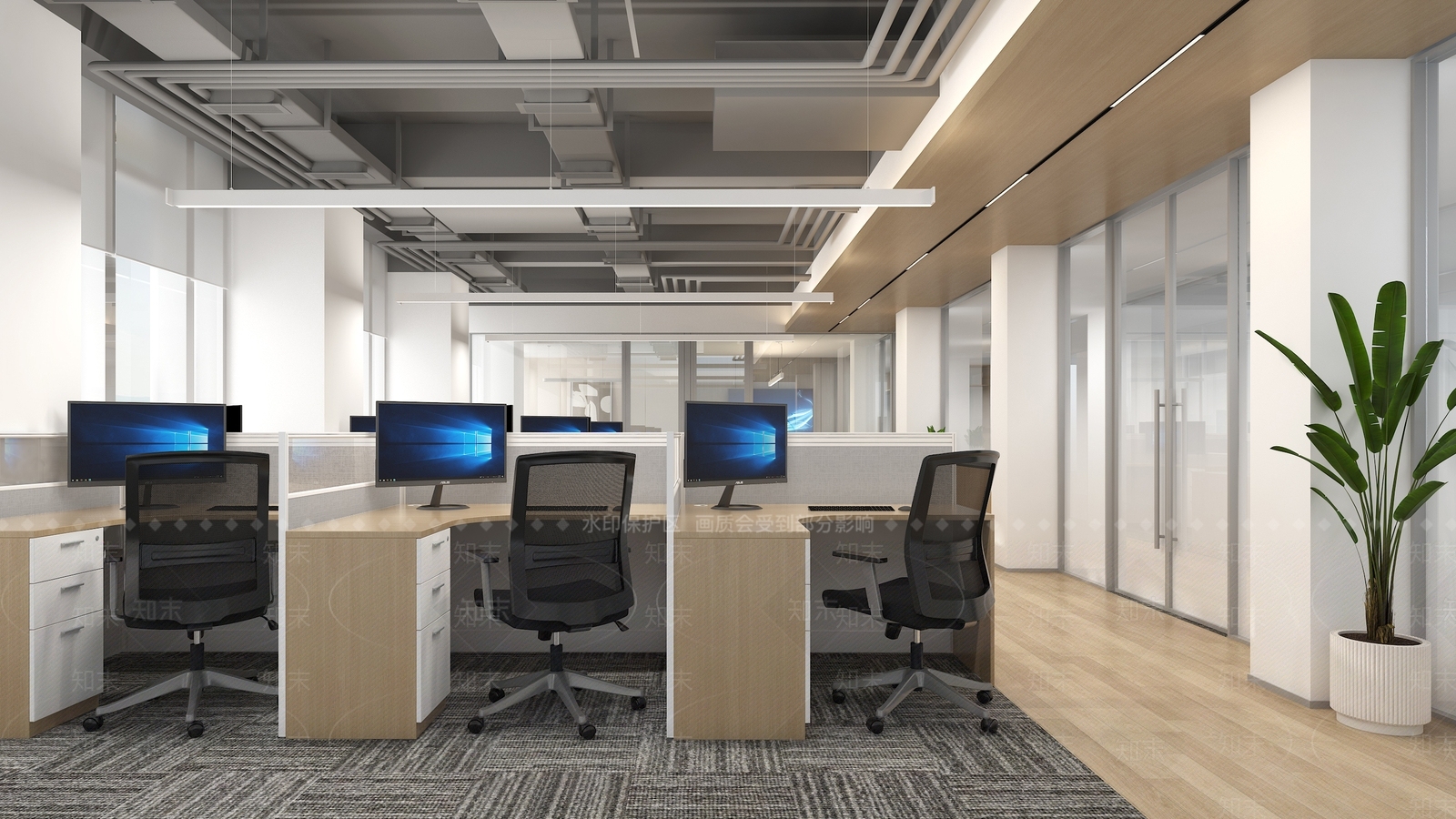 现代办公大厅3D模型下载【ID:1186683936】