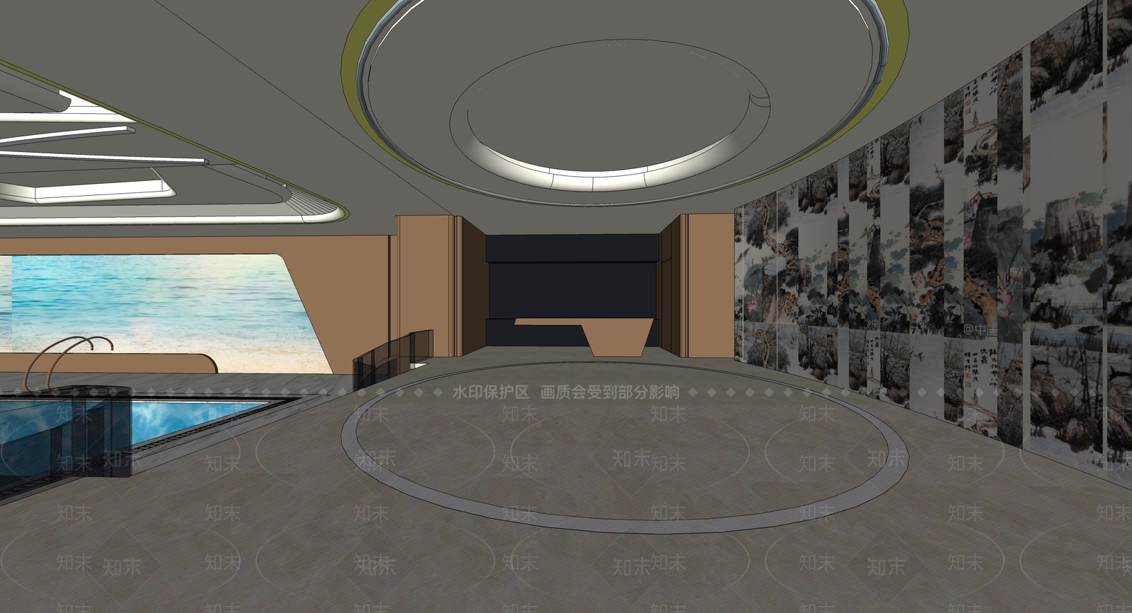 新中式原木别墅客厅SU模型下载【ID:1186684918】