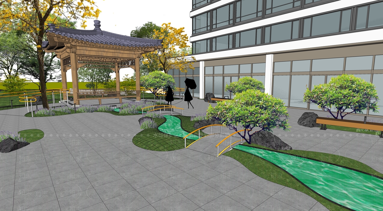 现代新中式屋顶花园SU模型下载【ID:1186692024】