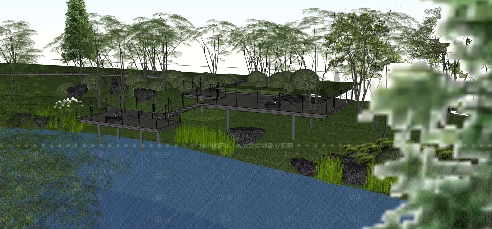 现代滨水景观SU模型下载【ID:1186692445】