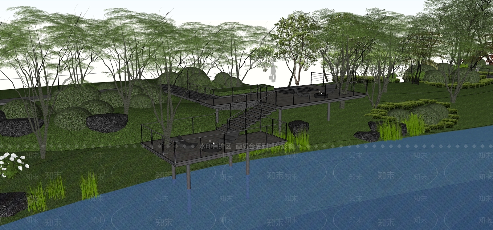 现代滨水景观SU模型下载【ID:1186692445】
