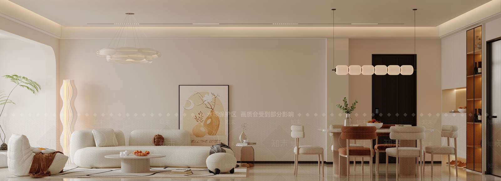 现代奶油家居客厅3D模型下载【ID:1186695655】