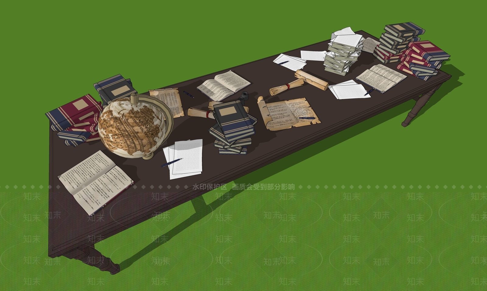 中式欧式书桌SU模型下载【ID:1186696482】