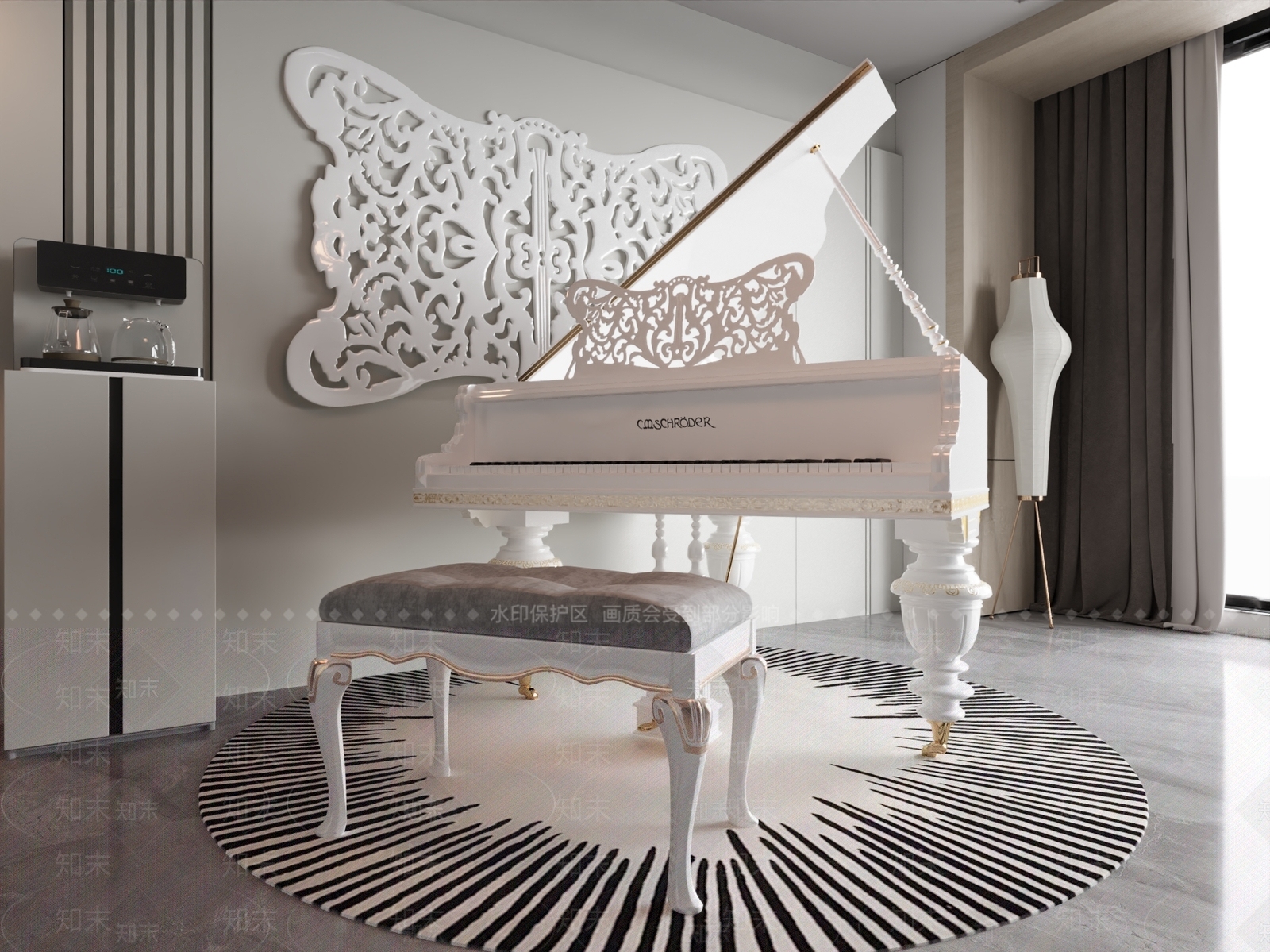 现代钢琴房SU模型下载【ID:1186699281】