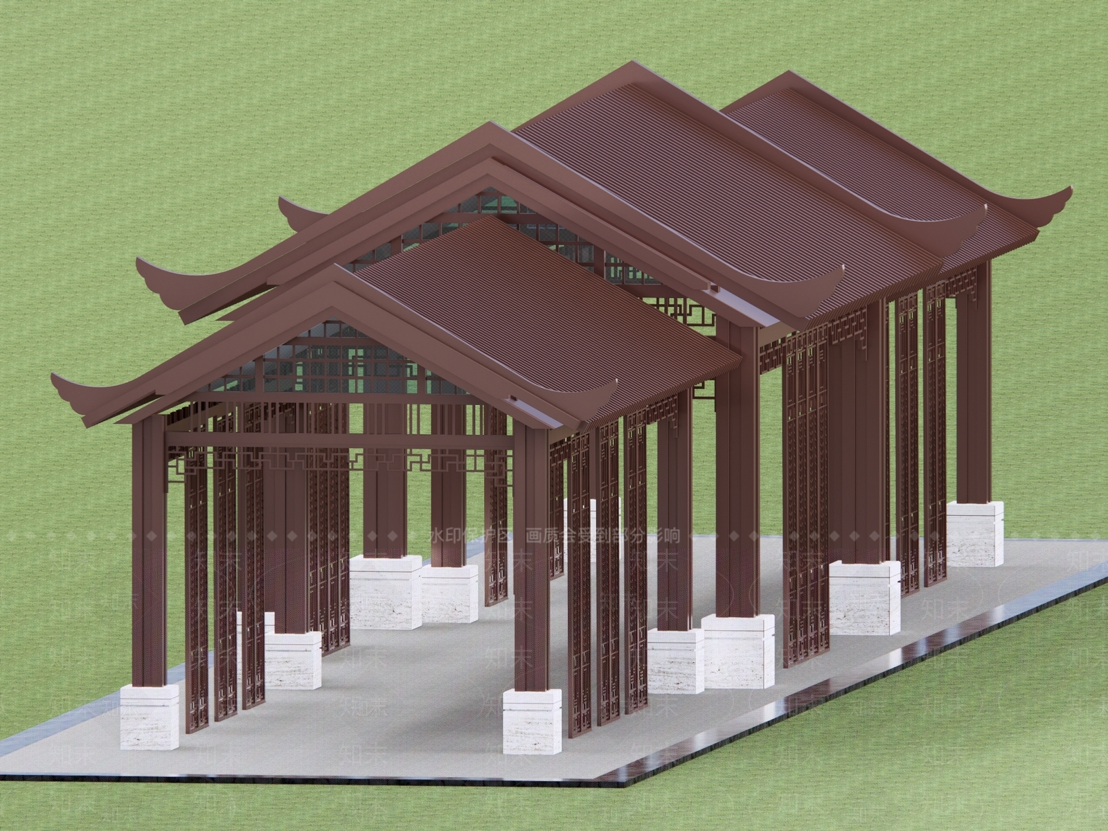 新中式中式廊架3D模型下载【ID:1186699522】