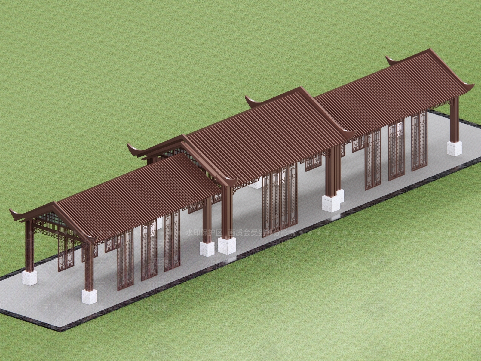新中式中式廊架3D模型下载【ID:1186699522】