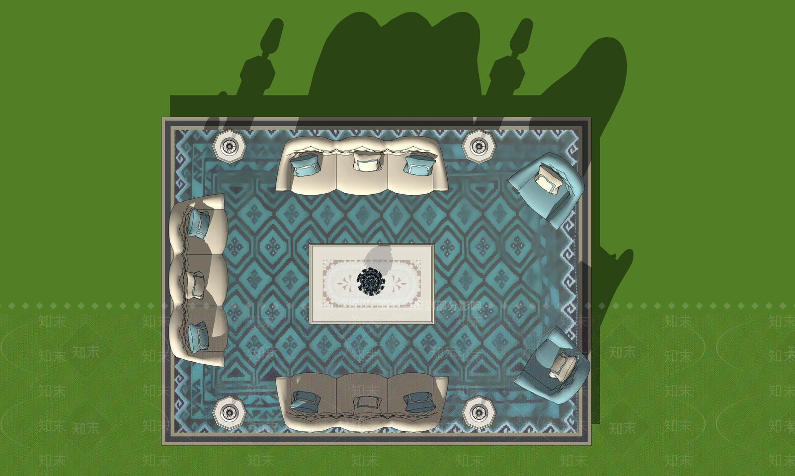 美式欧式沙发组合SU模型下载【ID:1186701541】