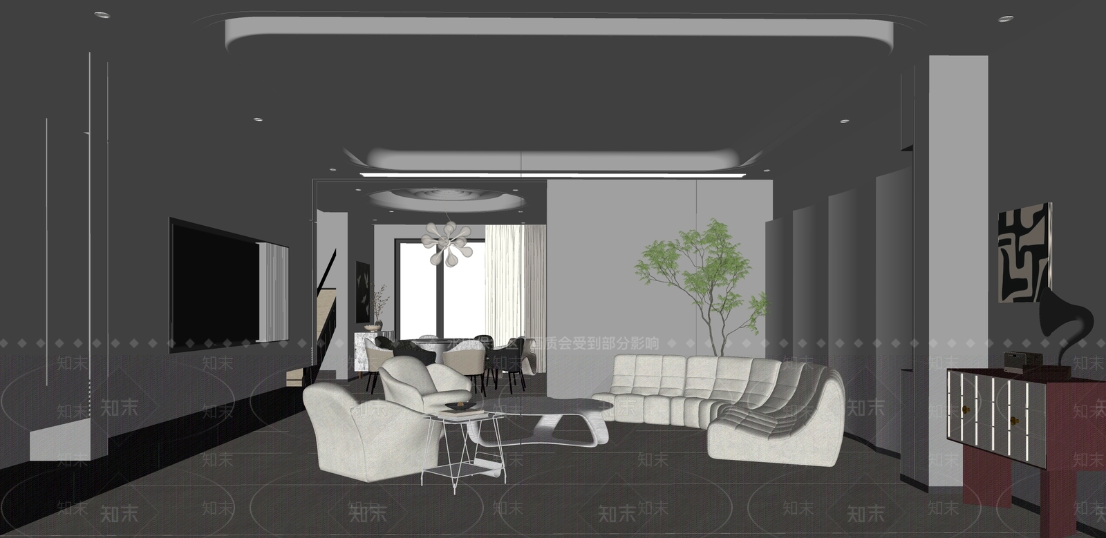 白色多人沙发L型沙发SU模型下载【ID:1227390825】