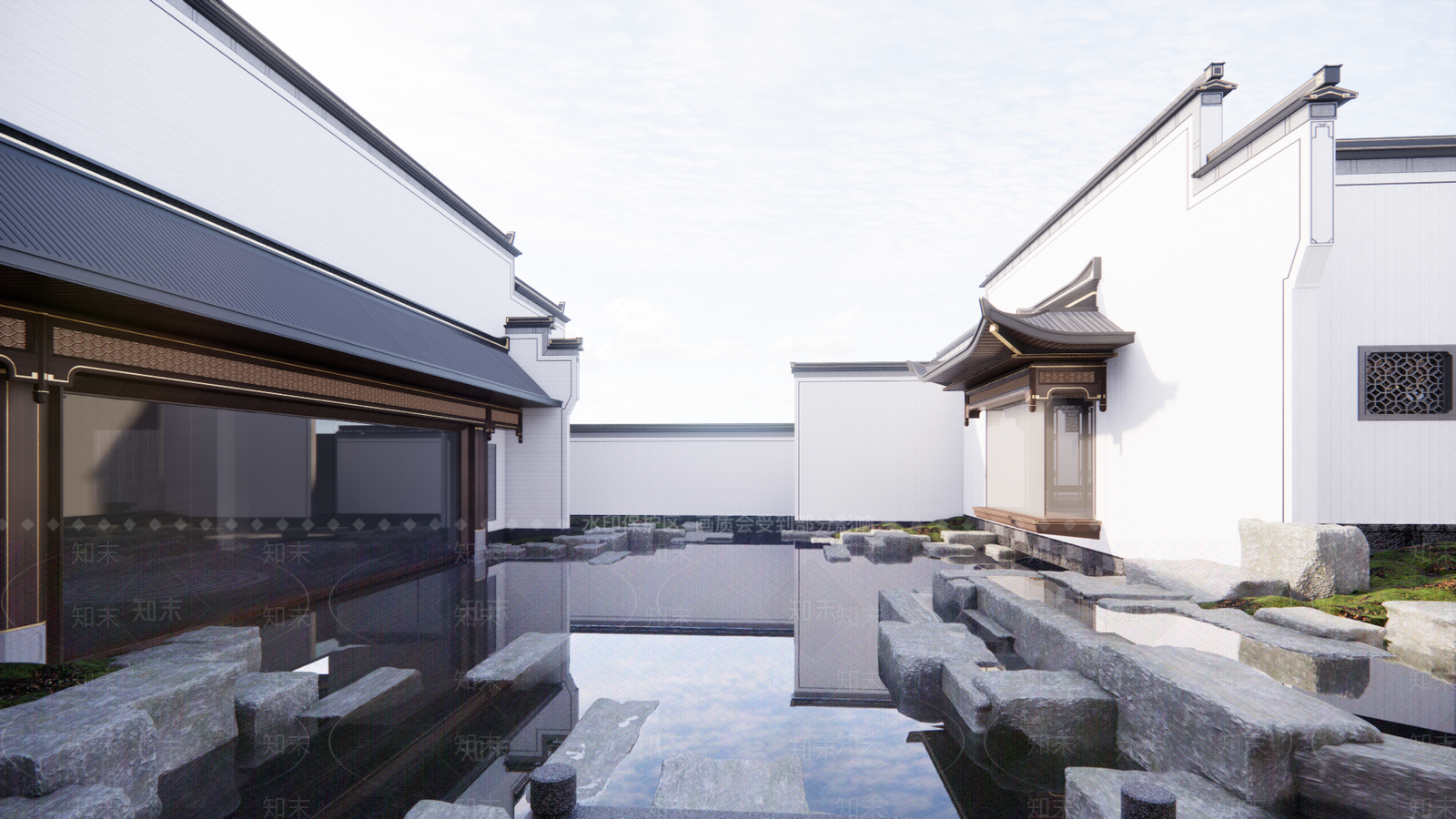 中式酒店建筑SU模型下载【ID:1186706375】