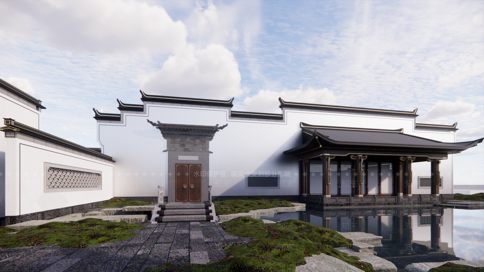 中式酒店建筑SU模型下载【ID:1186706375】