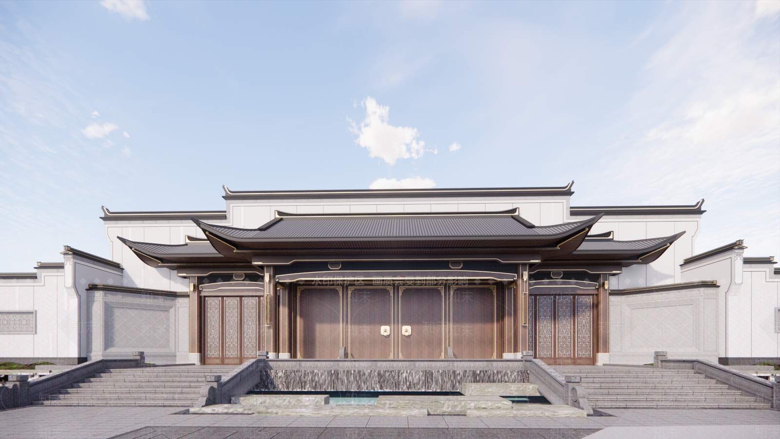 中式酒店建筑SU模型下载【ID:1186706375】