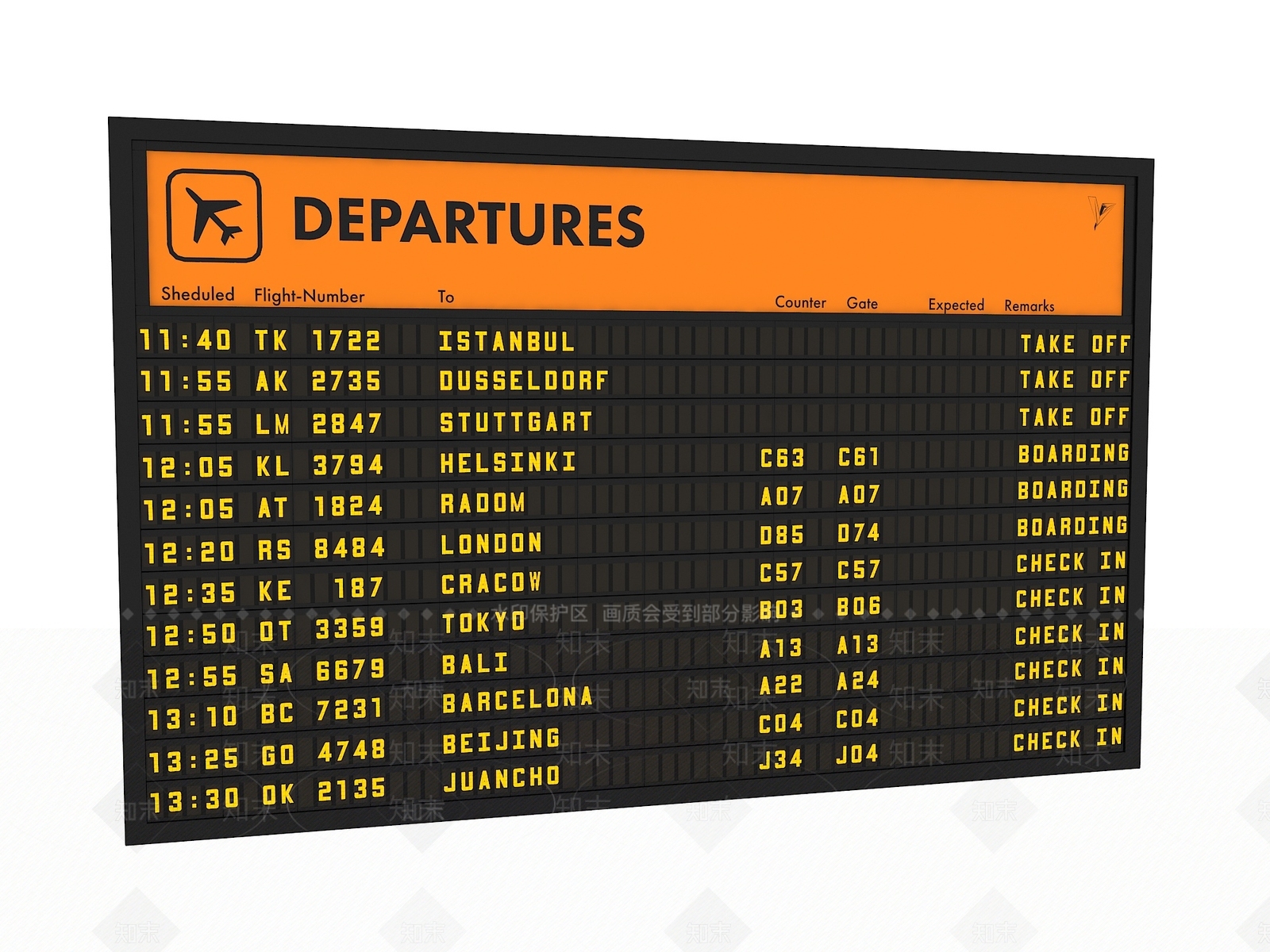 现代机场大屏3D模型下载【ID:1186708790】