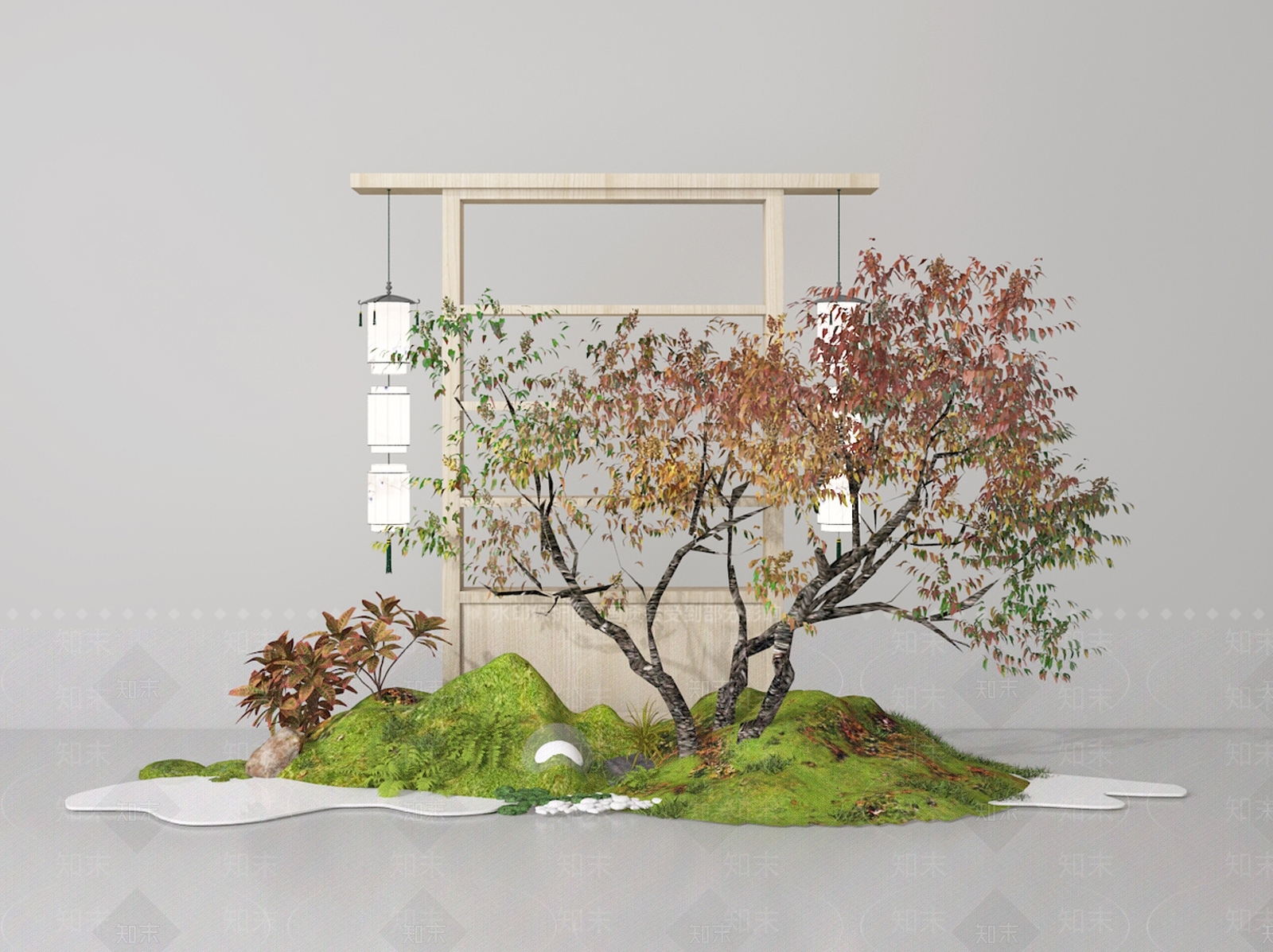 新中式现代室内景观3D模型下载【ID:1186736459】