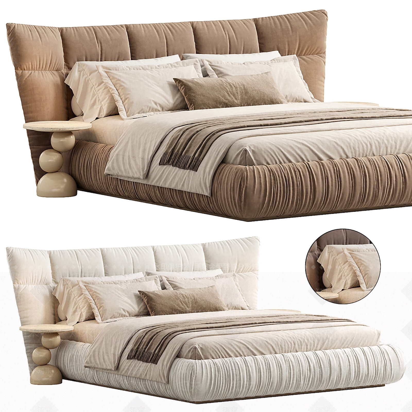 现代美式双人床3D模型下载【ID:1186745352】