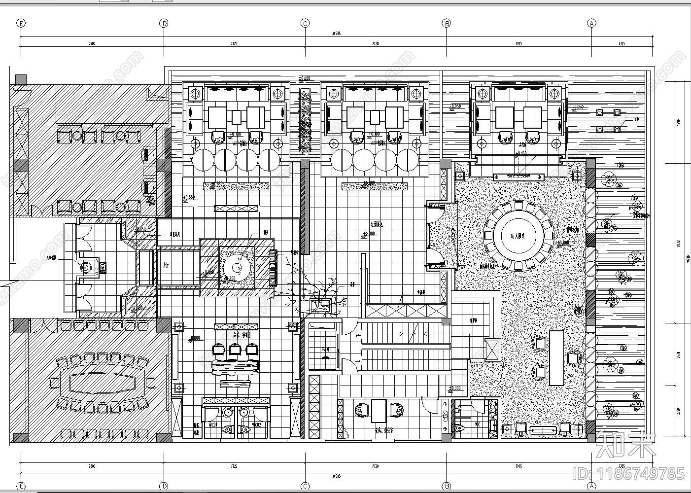 现代新中式会所cad施工图下载【ID:1186749785】