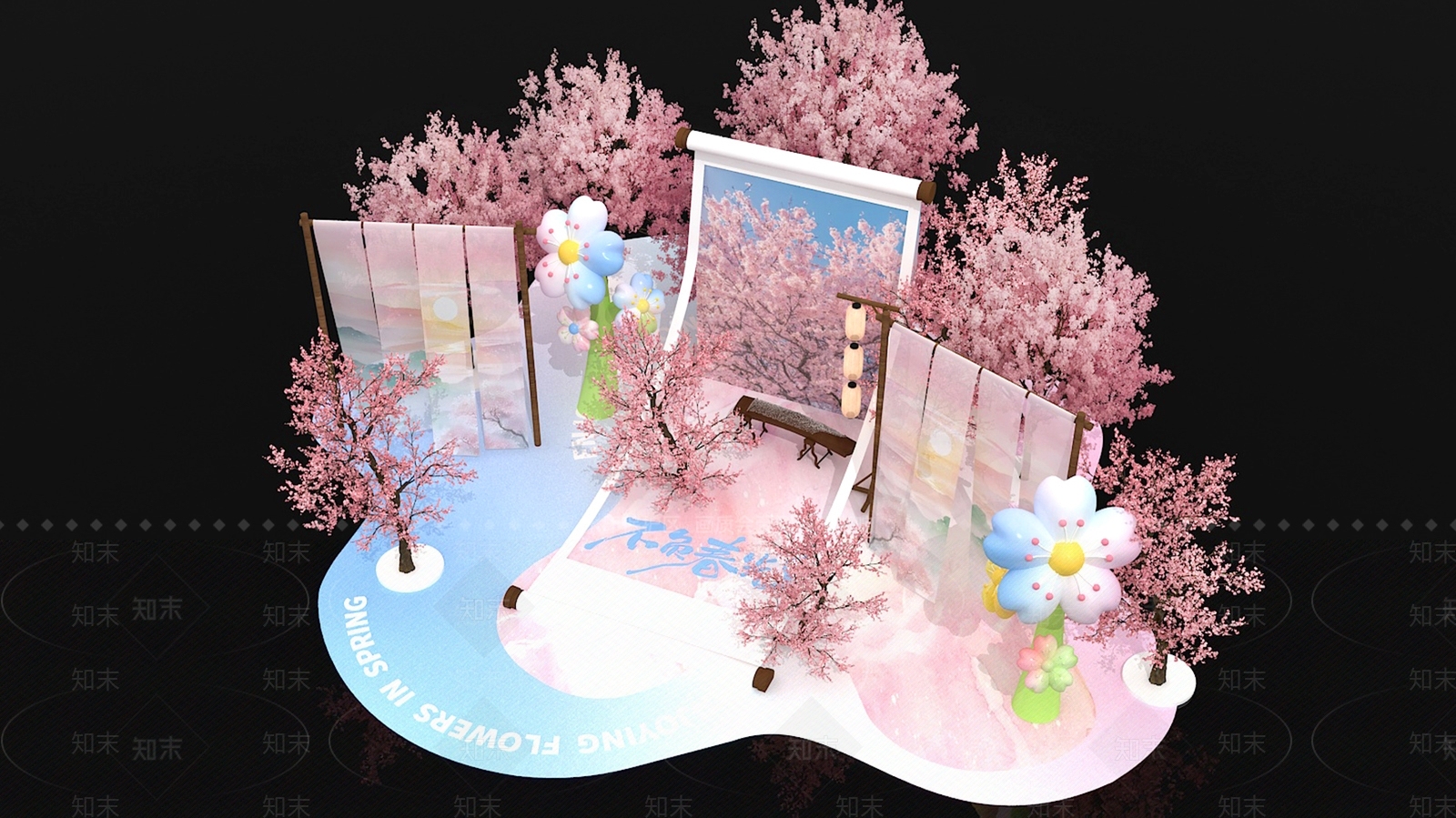 现代禅意美陈3D模型下载【ID:1186761973】