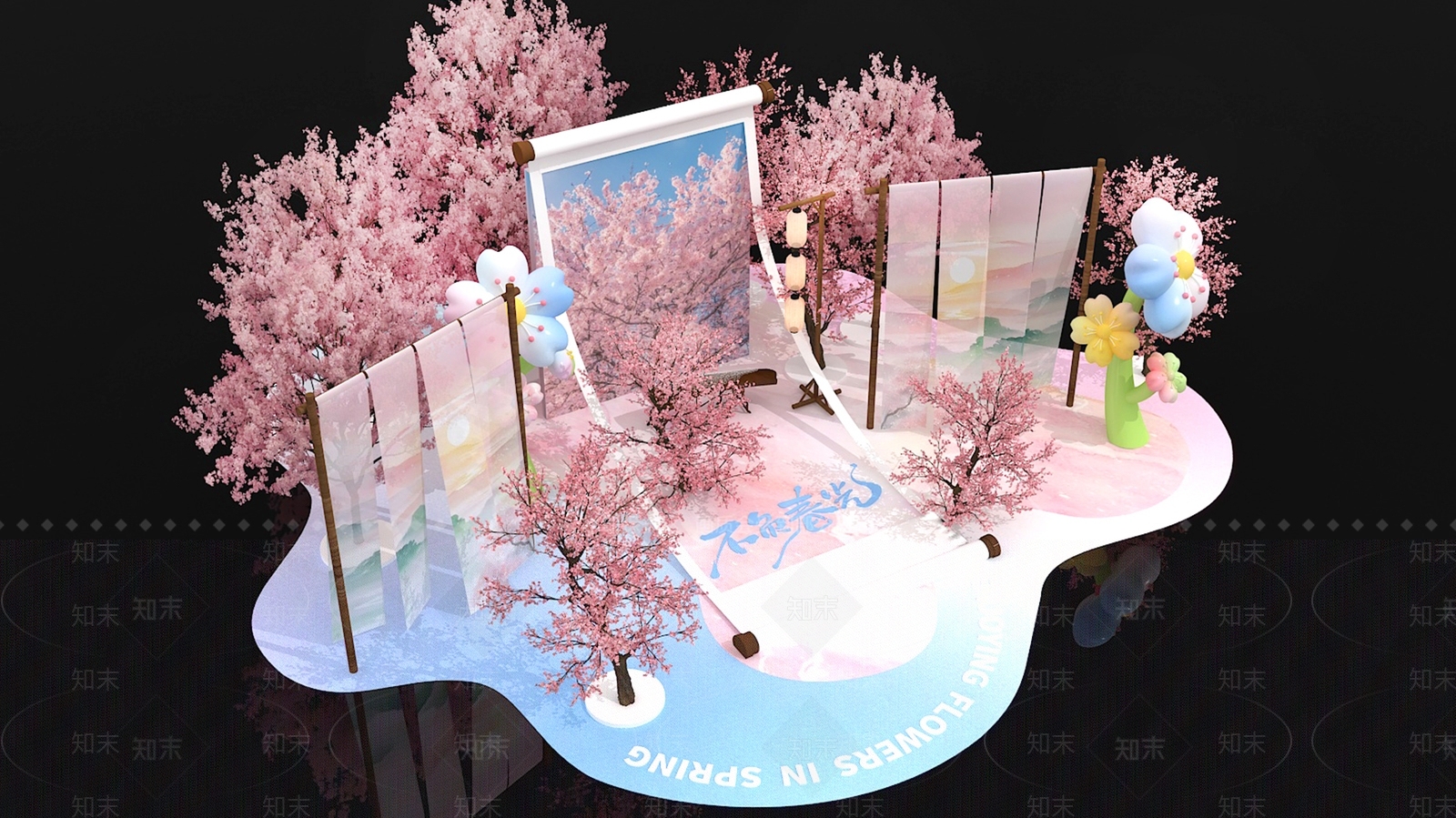 现代禅意美陈3D模型下载【ID:1186761973】