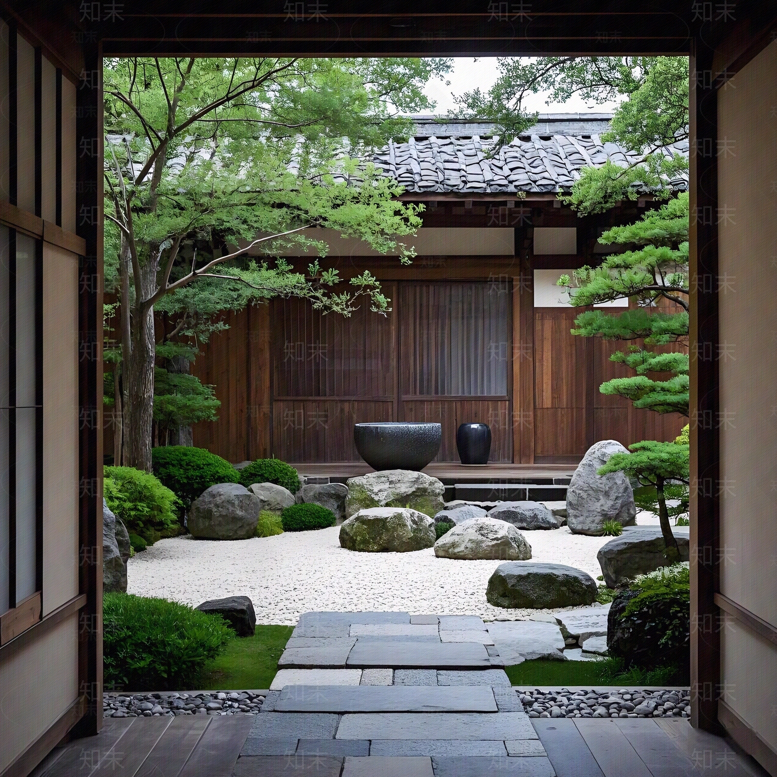 日式禅意小区外景贴图下载【ID:1186761932】