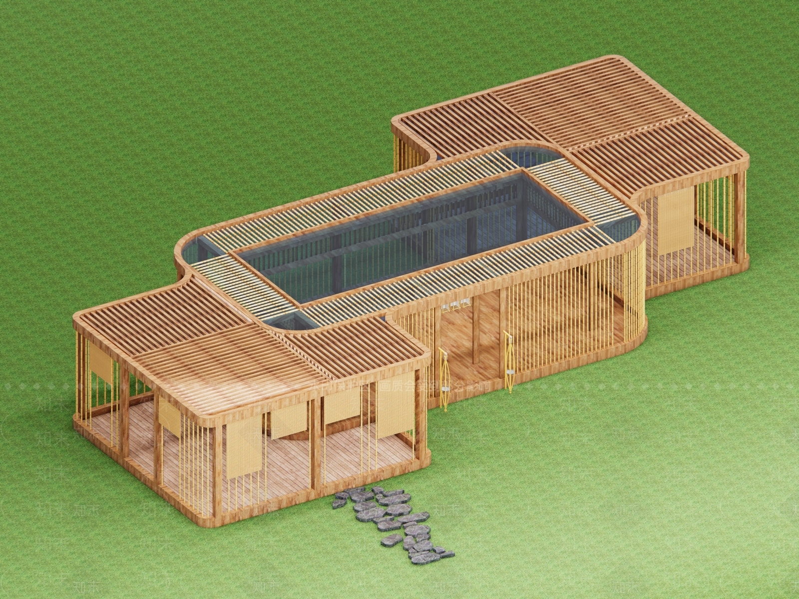 现代新中式廊架3D模型下载【ID:1186772282】