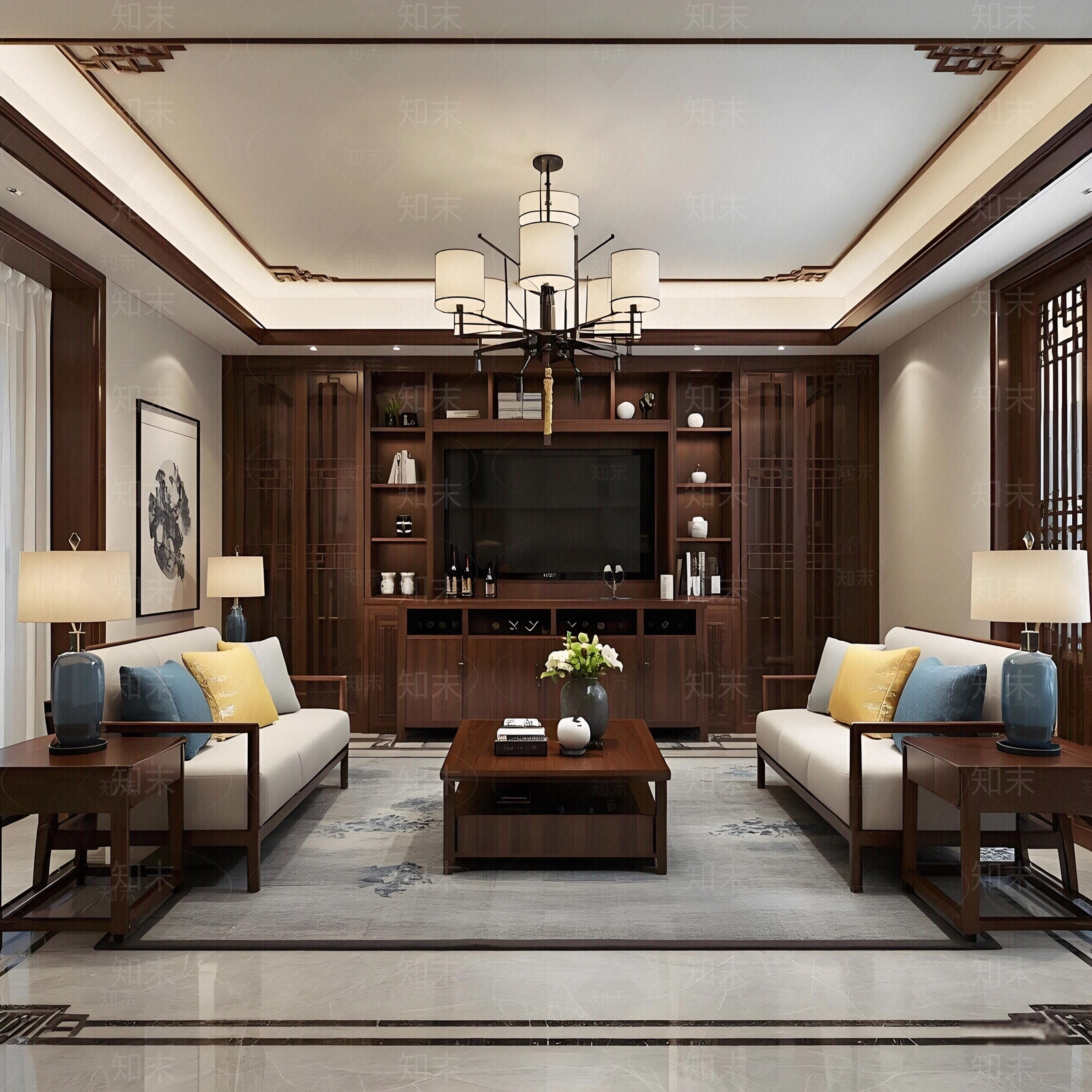 新中式中式客厅贴图下载【ID:1186772892】
