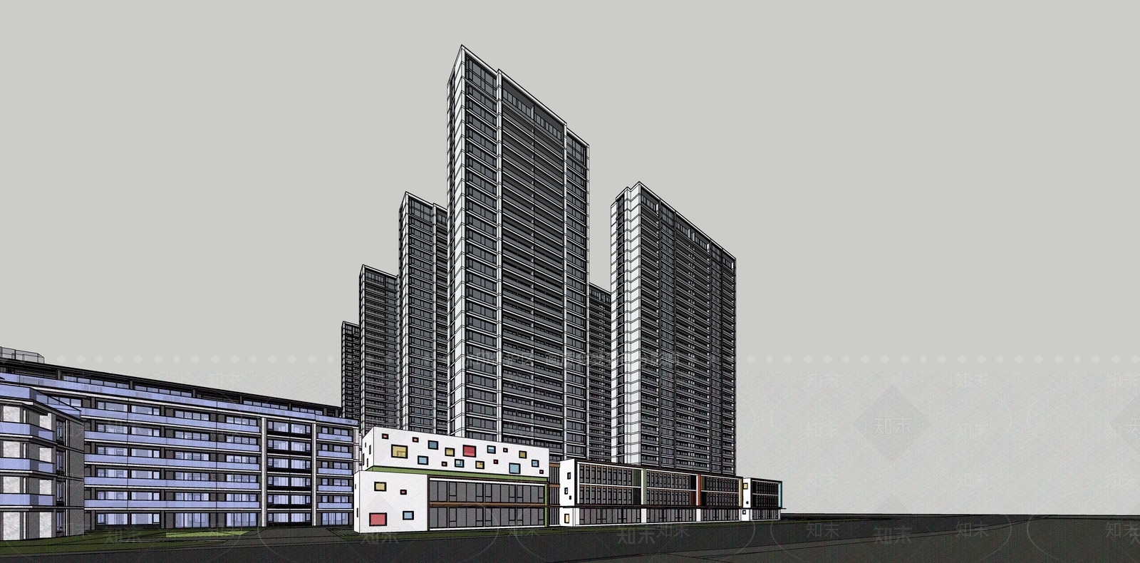 现代简约小区建筑SU模型下载【ID:1186781222】