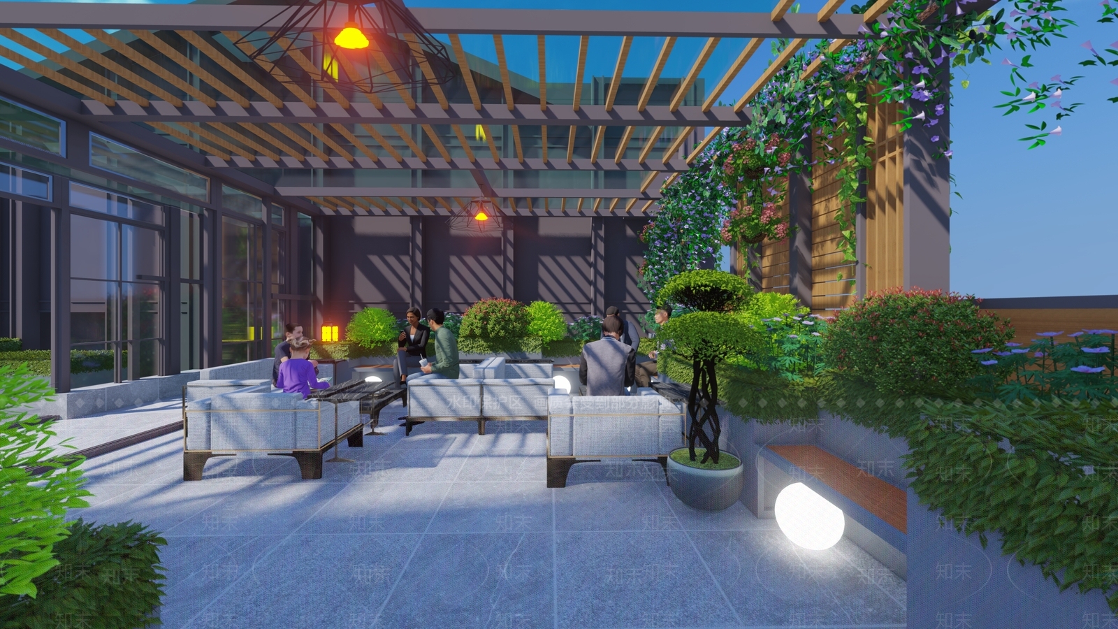 现代简约屋顶花园SU模型下载【ID:1186784358】