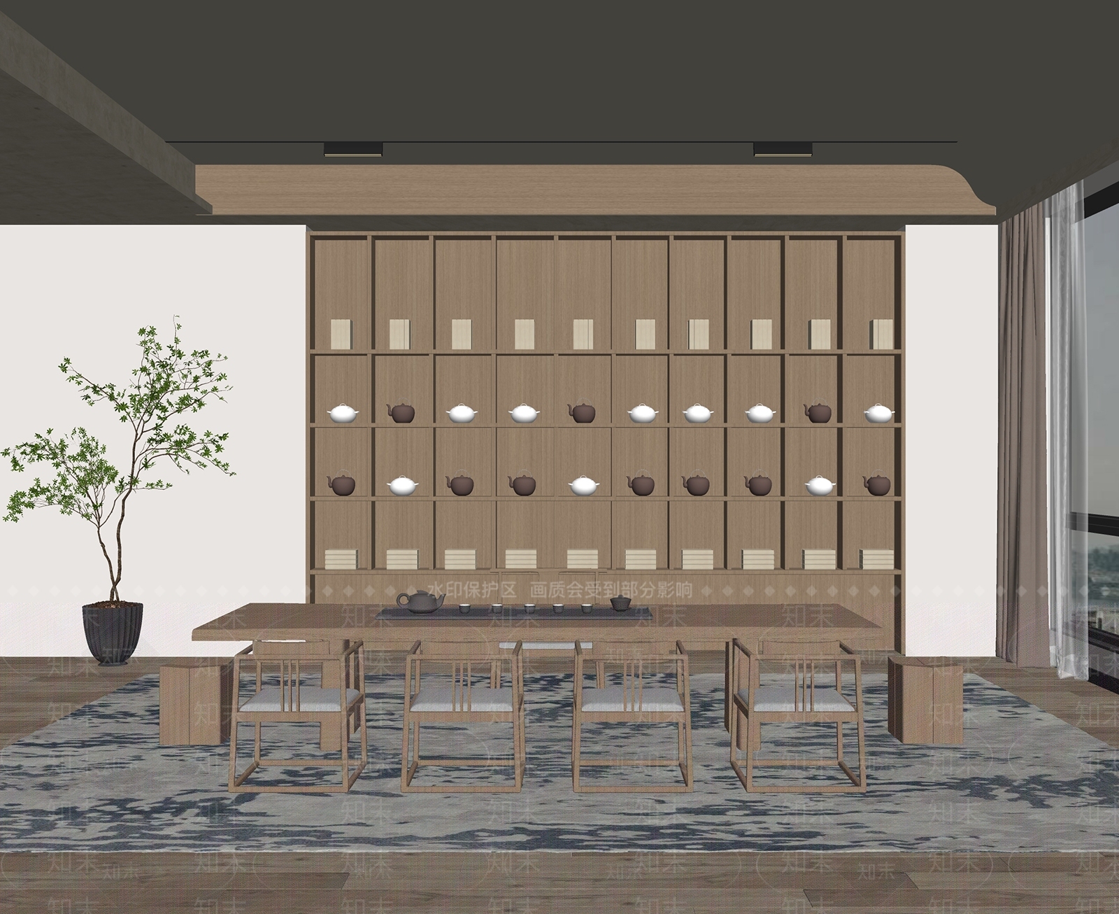 新中式茶室SU模型下载【ID:1186790447】