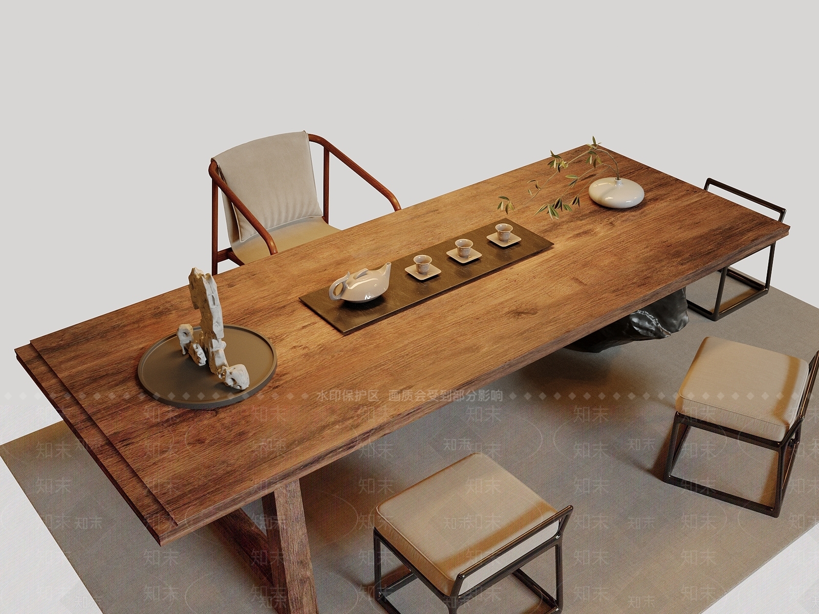中式新中式茶桌椅3D模型下载【ID:1186796518】
