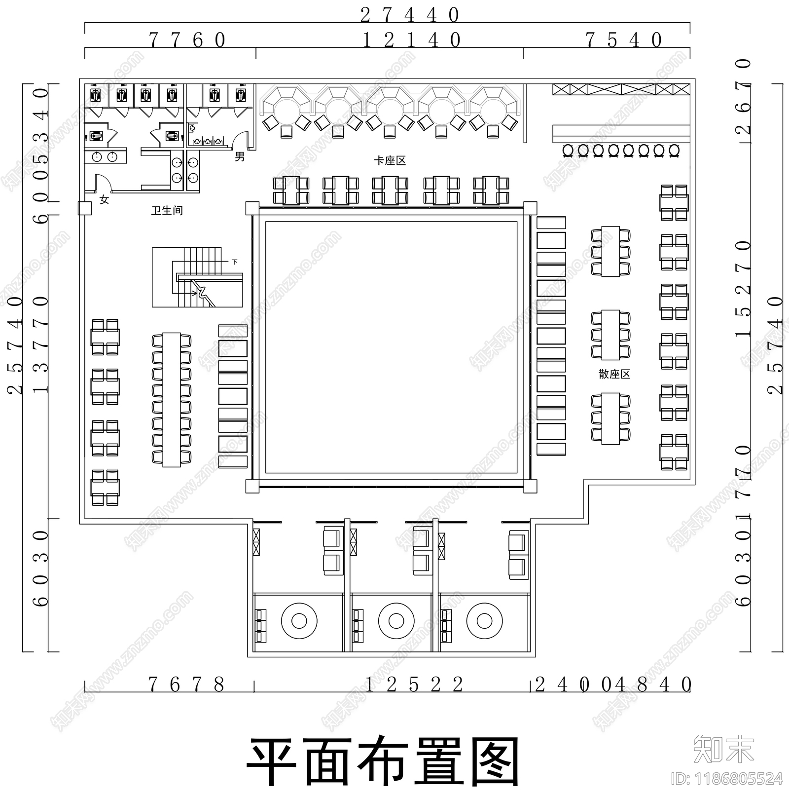 新中式中餐厅施工图下载【ID:1186805524】