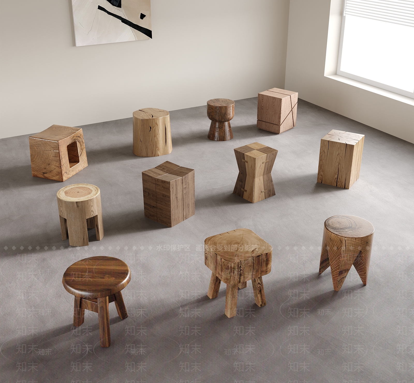 侘寂其他凳子3D模型下载【ID:1186807205】