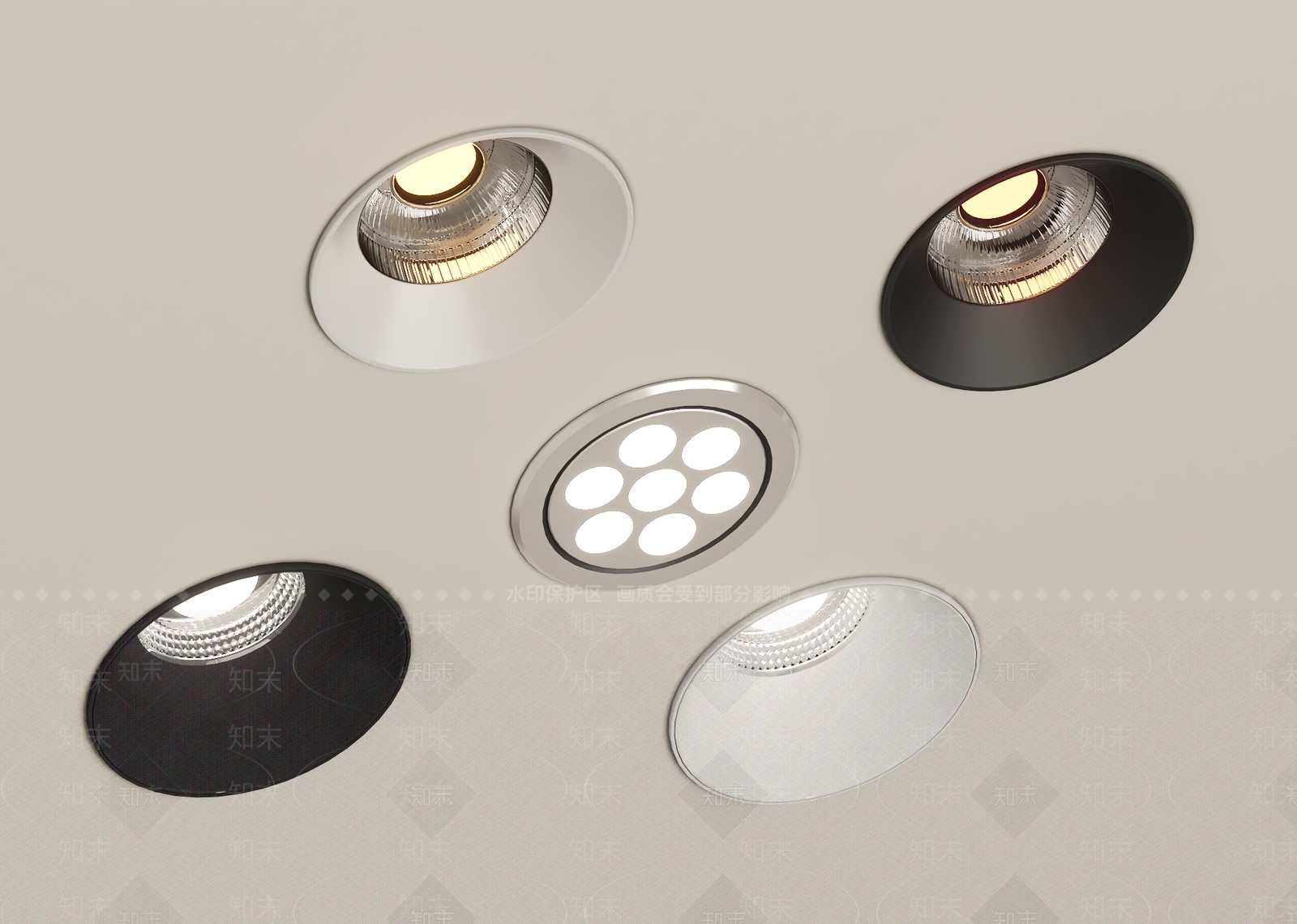 现代简约筒灯射灯组合3D模型下载【ID:1186808026】