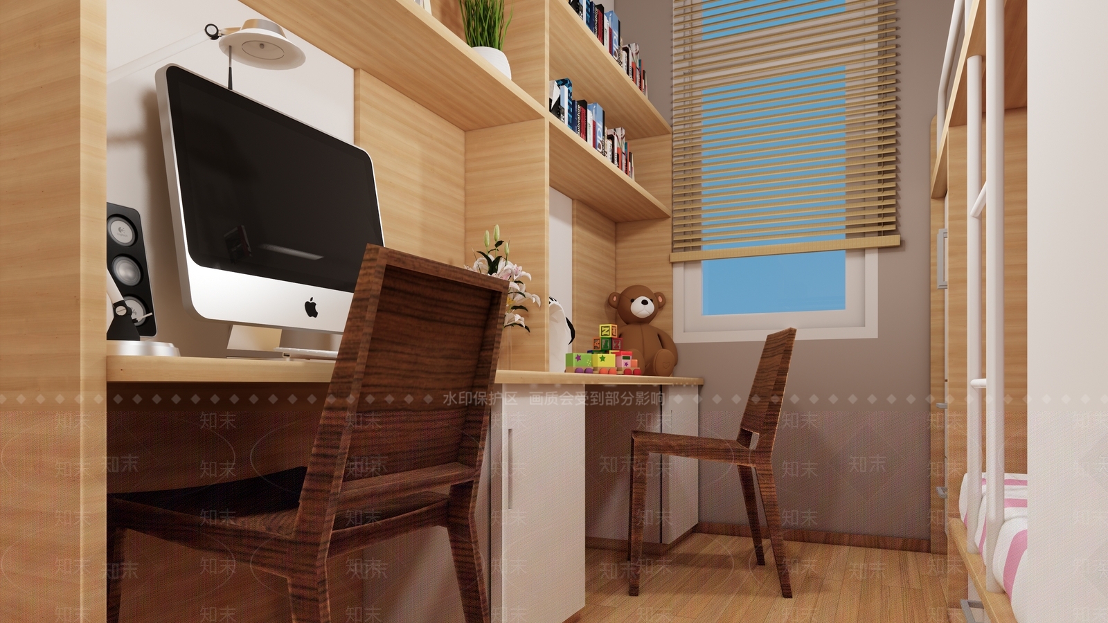 现代新中式通用儿童房SU模型下载【ID:1186825133】
