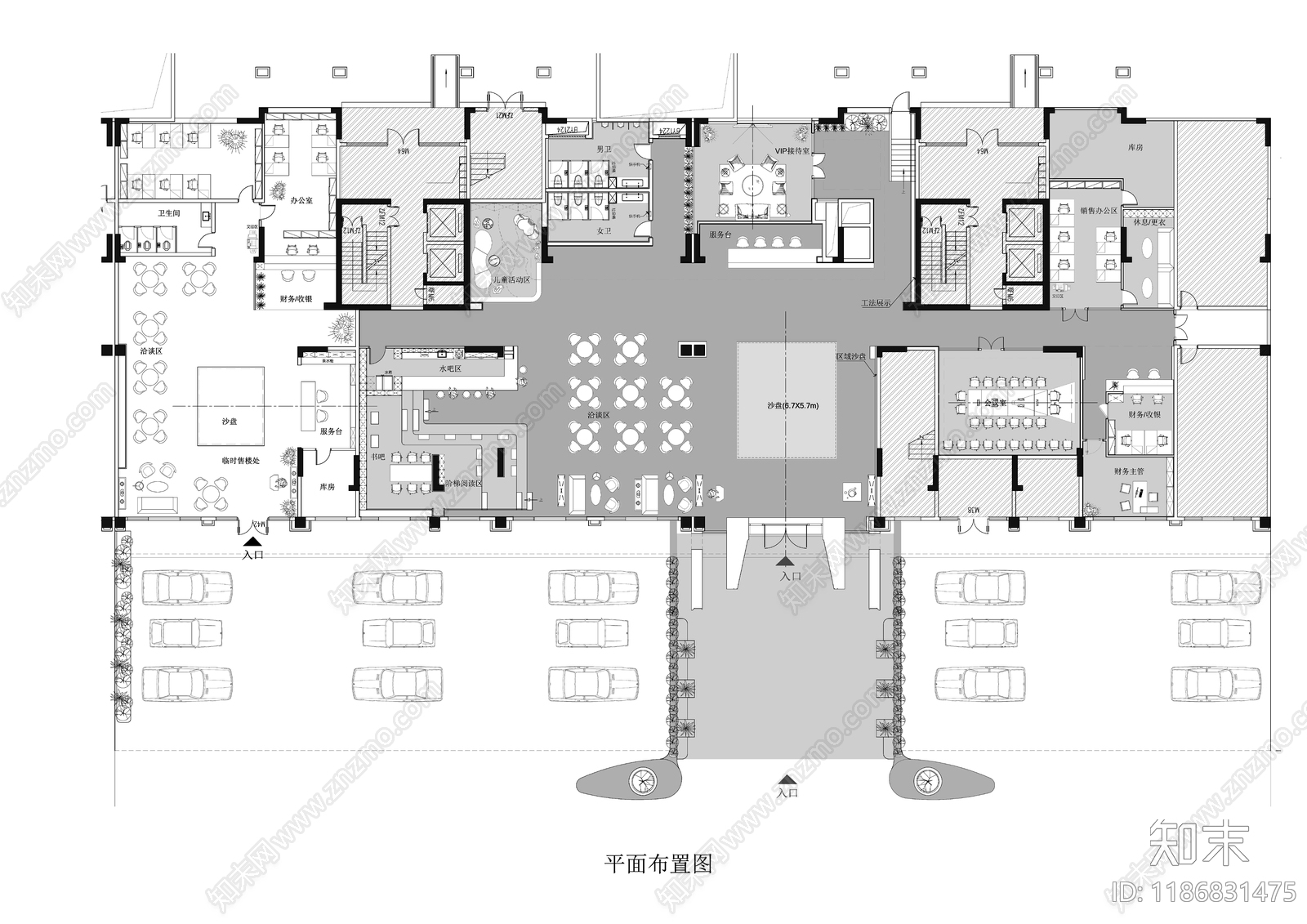 现代新中式售楼处cad施工图下载【ID:1186831475】