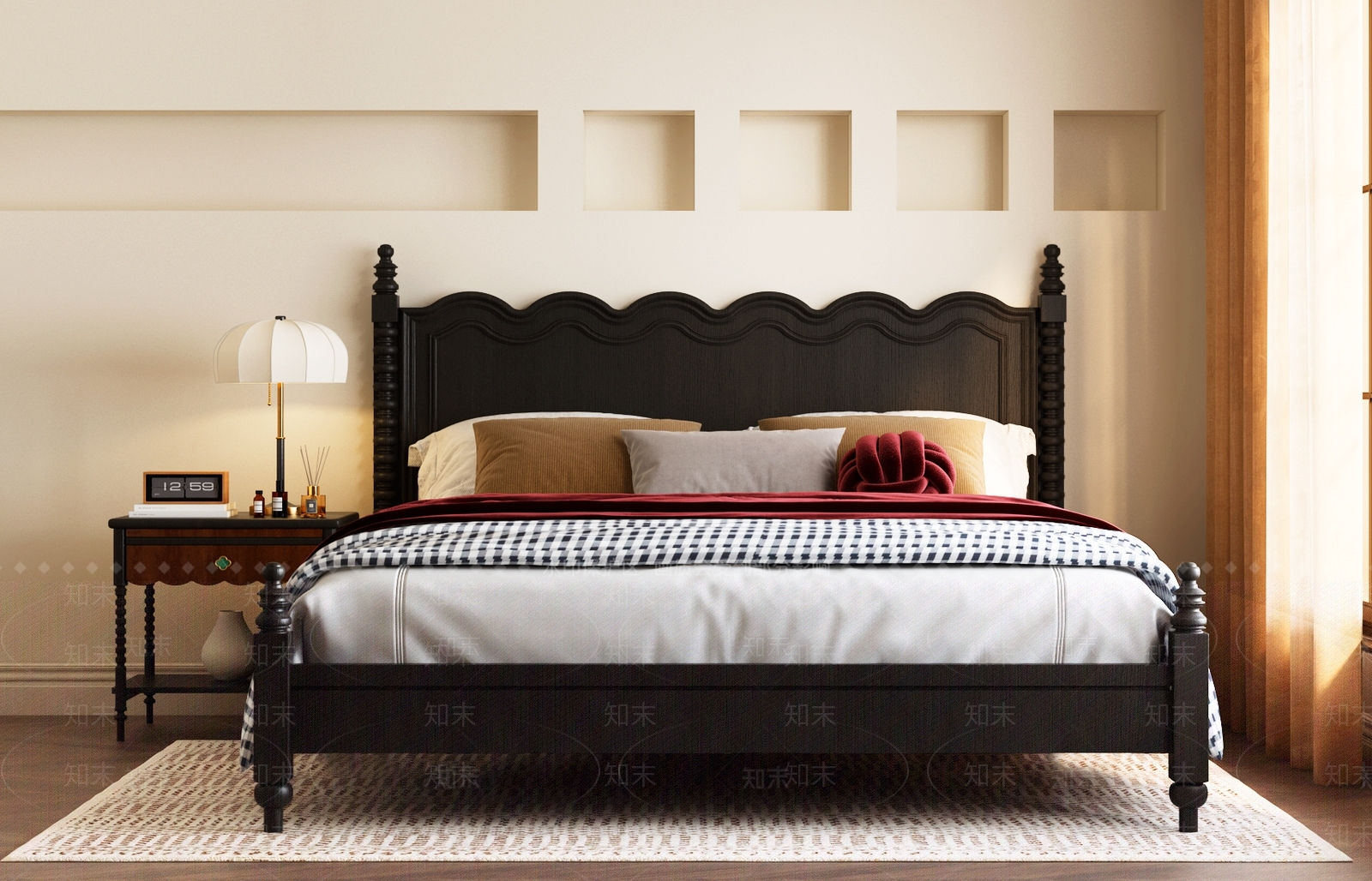 法式美式双人床3D模型下载【ID:1186841667】