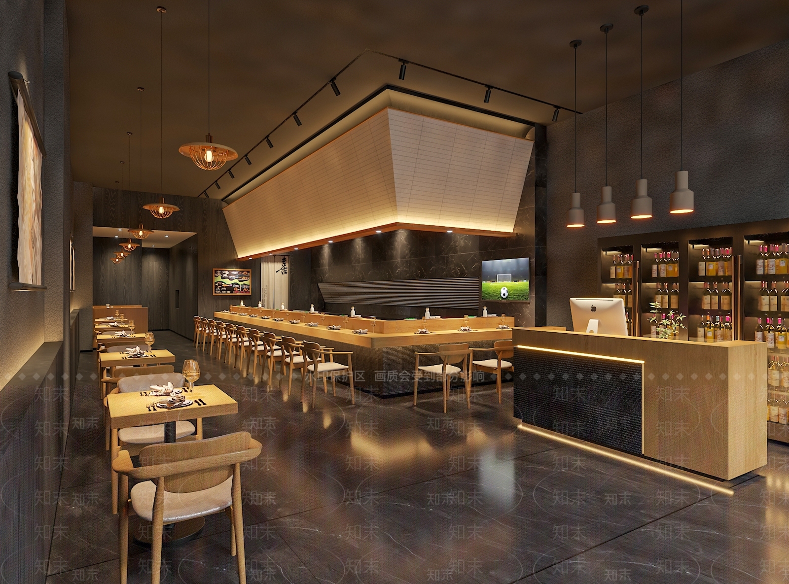 日式原木日料店3D模型下载【ID:1186838222】