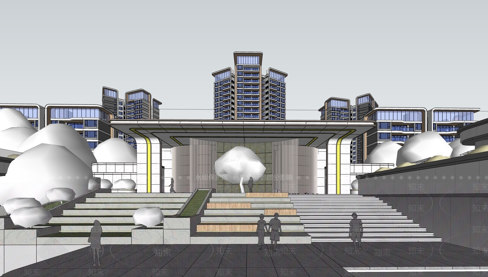 现代小区建筑SU模型下载【ID:1186838076】
