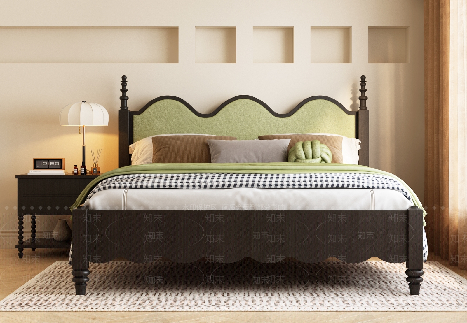 法式美式双人床3D模型下载【ID:1186842911】