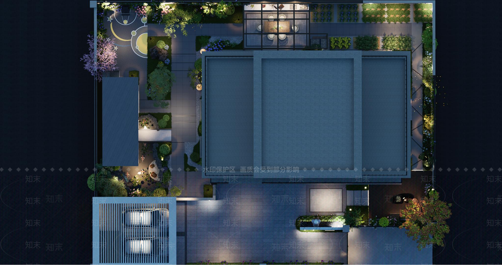 现代轻奢别墅庭院SU模型下载【ID:1186847830】