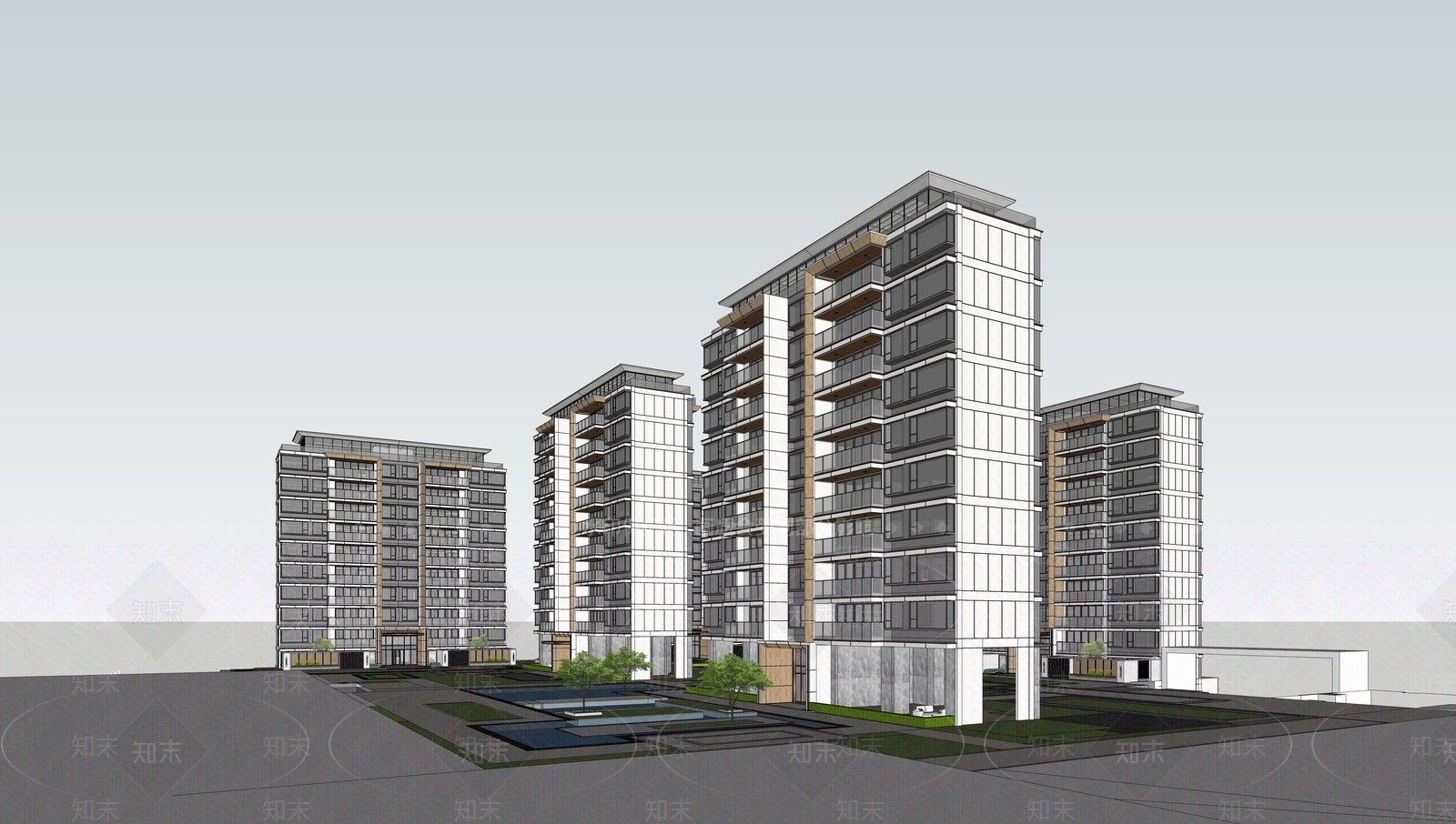 现代多层住宅SU模型下载【ID:1186849732】