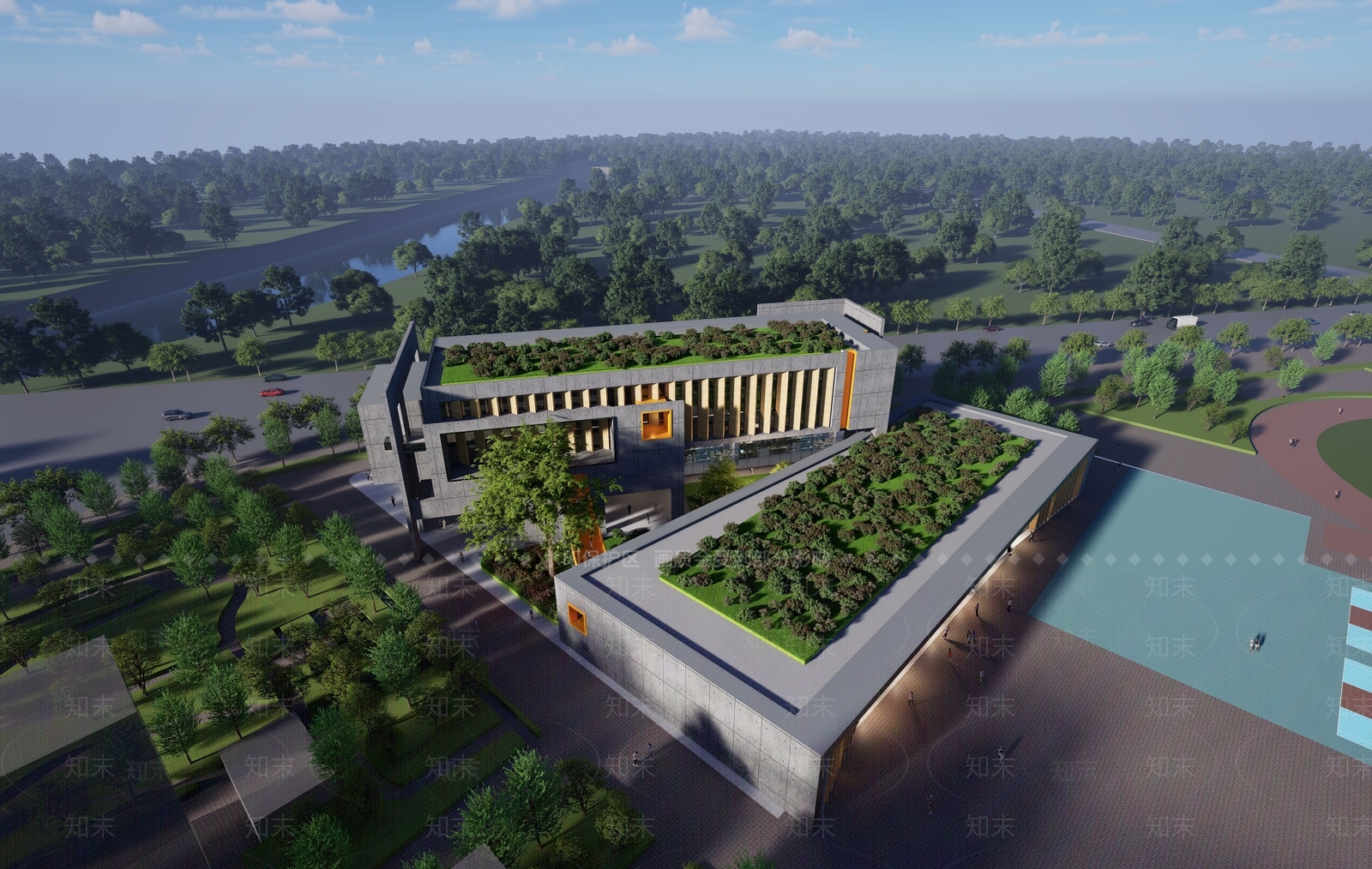现代学校建筑SU模型下载【ID:1186960511】