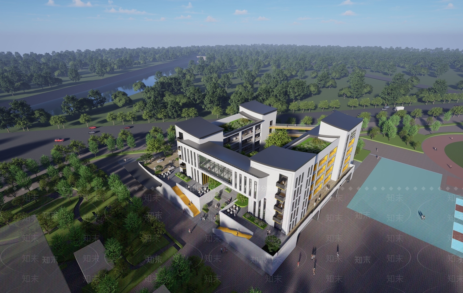 新中式学校建筑SU模型下载【ID:1186855852】