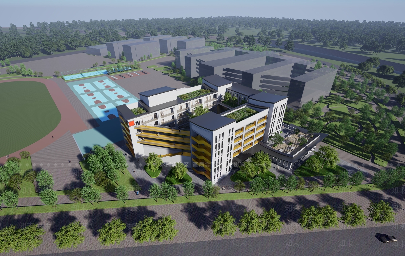 新中式学校建筑SU模型下载【ID:1186855852】
