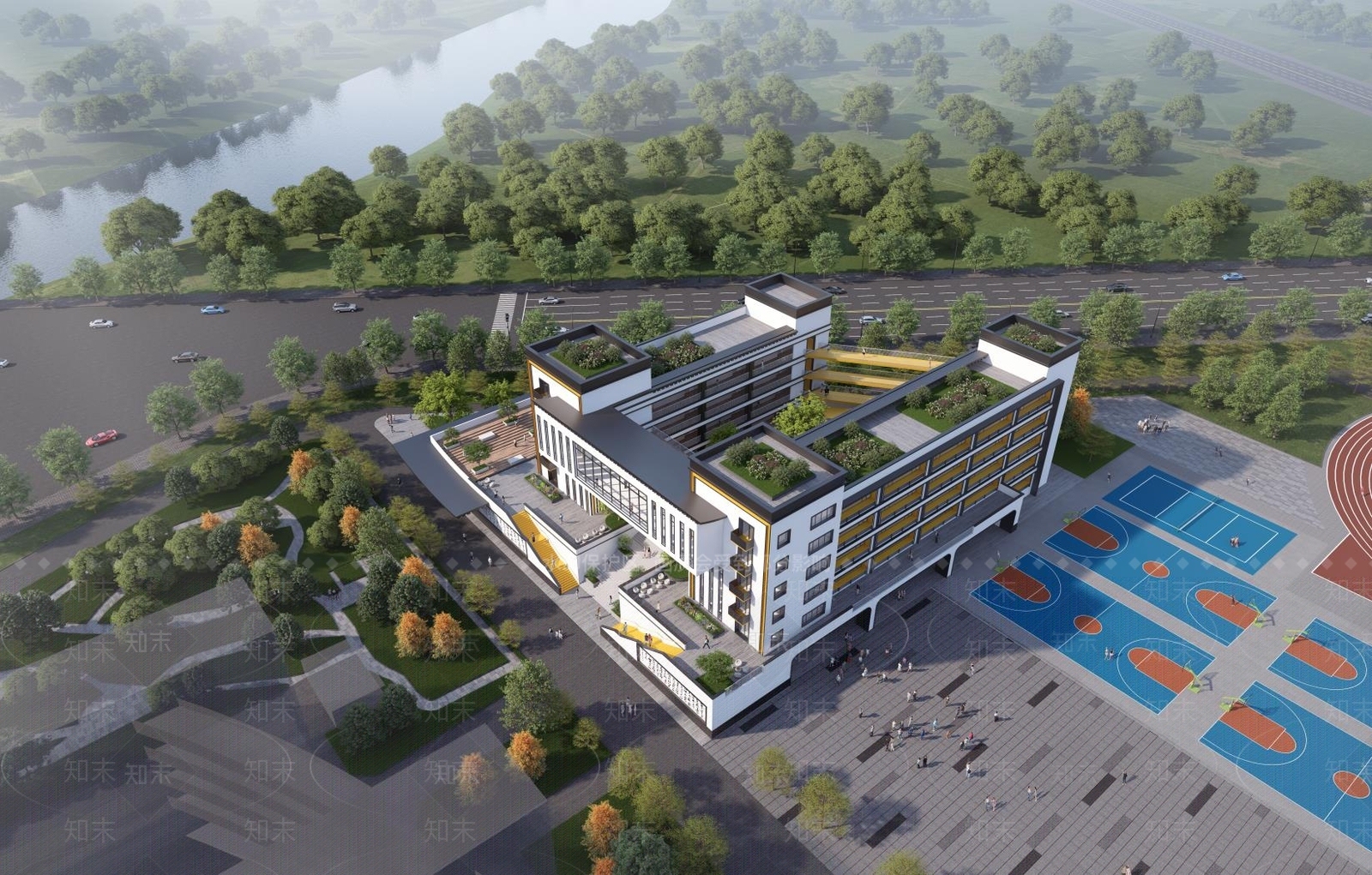 新中式学校建筑SU模型下载【ID:1186855852】