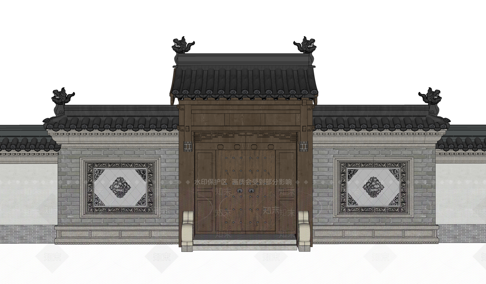 中式新中式庭院小品SU模型下载【ID:1186858672】